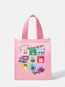 THE POWERPUFF GIRLS X SHEIN 花朵、泡泡、毛茛图案印花保温午餐袋、实用包、午餐袋、冷藏袋 - 粉色 - 查看 2