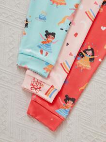 6pcs Young Girl Snug Fit Short Sleeve & Long Pants Pajamas Set - Multicolor - View 4