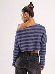 SHEIN BAE Women Casual Striped Asymmetric Neck Cropped Top
