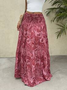 Flirla Women's Boho Print Long Skirt, Casual Vacation & Daily Wear, Spring/Summer