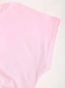 Sweetra Women Plus Size Asymmetric Ruched Casual Short Sleeve T-Shirt - Pink - View 5