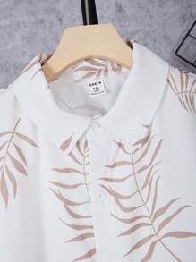 SHEIN Tween Boys' Tropical Printed Short Sleeve Shirt And Shorts Set - Khaki - View 3