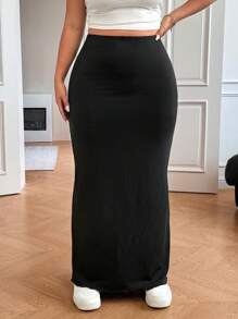GalTyme Black Long Pencil Skirt For Plus Size Women, Casual - Black - View 5