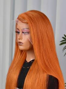 Peluca delantera de encaje naranja jengibre recta 13 X 6 prearrancada con pelo de bebé cabello humano 180% densidad alta densidad - SG.Orange - Ver 7