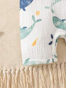 SHEIN Baby Boys Casual Daily Whale Pattern Snap Crotch Short Sleeve Romper, Suitable For Outdoor Play Or Comfortable Indoor Wear - White - View 8