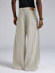 NEON BLANC 男士街头风格刺绣宽松宽腰带编织长裤 - 米色 - 查看 4