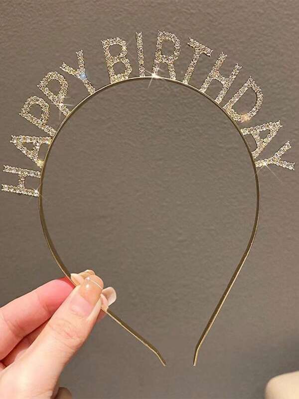 SHEIN 1 pieza Diadema con decoración de letra de strass, aro para el cabello dorado, para fiesta de cumpleaños, Navidad