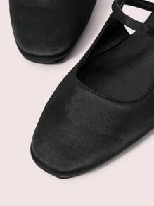 CUCCOO DOLLMOD Giày bệt Mary Jane mũi vuông chất liệu satin màu đen thời trang, thích hợp đi làm, hẹn hò, tiệc tùng, mua sắm và ngày lễ - màu đen - Xem 7