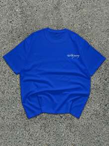 Manfinity EMRG Men's Round Neck Short Sleeve T-Shirt, Simple And Fashionable, Suitable For Summer - Blue - View 2