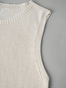 EMERY ROSE Women Casual Solid Color Sleeveless Knitted Sweater Top - Beige - View 4