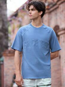 Maija Áo thun nam tay ngắn họa tiết chữ nổi Raglan thường ngày - Màu xanh lam - Xem 3