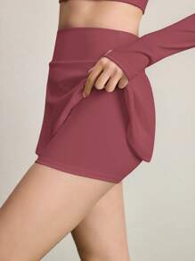 CourtClass XH065 Bộ đồ tập luyện thể thao thường ngày màu khối dài tay và váy cho nữ - Màu Đỏ Sâu - Xem 3