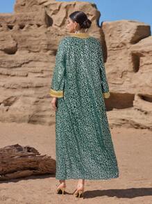 Al Najma Women's Turkish Maxi Dress & Arabic Traditional Long Robe Kaftan Jalabiya Dress - Dark Green - View 2