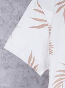 SHEIN Tween Boys' Tropical Printed Short Sleeve Shirt And Shorts Set - Khaki - View 7