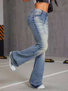 SHEIN ICON Street Style Retro Low Waist Flared Women's Jeans - Medium Wash - View 3