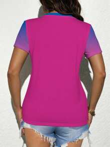 INAWLY Summer Creative Ombre Print Form-Fitting Women T-Shirt