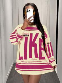 Slaydiva Casual Loose Fit Round Neck Long Sleeve Plus Size T-Shirt, Suitable For Summer