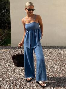 Livesso 女士夏季吊带背心和长裤两件套度假套装