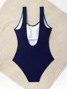 SHEIN Damen einfarbiger ärmelloser Rundhals Kontrast Farbblock Lässig Sport Einteiler, Strand Sommer Outfits