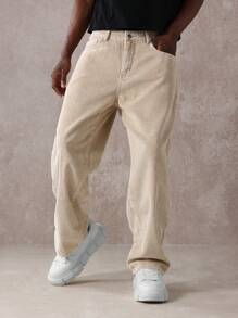 SUMWON Pantalones de pana estilo patinador de pierna ancha, estilo retro para otoño e invierno, casual y relajado, uso diario, moda vintage, textura de canalé de algodón