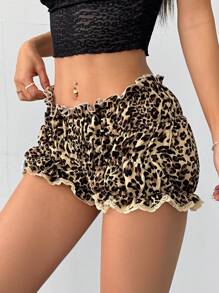 SHEIN EZwear Quần short thường ngày họa tiết da báo cho nữ, phong cách thời trang phù hợp cho mùa hè - Màu Khaki - Xem 6