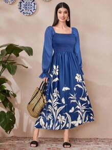 Mulvari Women's Vacation Casual Plant Print Dress