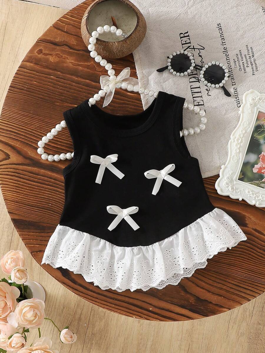 SHEIN Baby Girls' Lace Trim Sleeveless Tank Top, Summer New Arrival Infant Toddler Vest