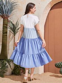 SHEIN 青少年（女）拼色拼接休闲度假连衣裙，适合休闲度假、聚会场合