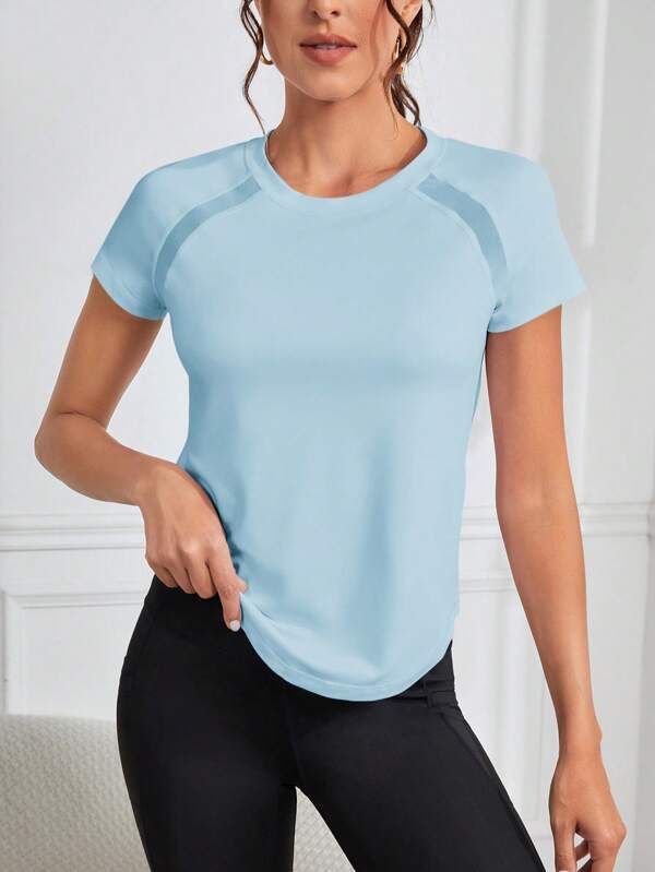 SHEIN Yoga Basic Women Raglan Sleeve Round Neck Casual Fitness Sports T-Shirt