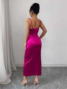 Elenzga Váy dây mảnh họa tiết hoa trơn màu dành cho nữ - Màu tím - Xem 2