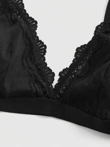 ROMWE Street Life 女士百搭蕾丝拼接深 V 无钢圈内衣文胸，舒适耐穿 - 黑色 - 查看 3