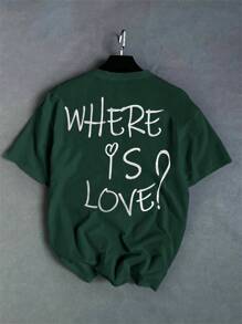 Manfinity Hypemode Men's Casual Slogan Embroidered Short Sleeve T-Shirt, Spring/Summer - Dark Green - View 4