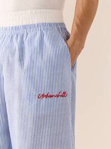 SWAVVY Men's Casual Woven Striped Patchwork Waistband Relaxed Fit Straight Leg Pants, School