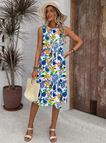 EMERY ROSE Vestido casual de línea A sin mangas con estampado, de verano