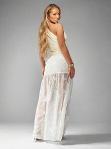 MISSGUIDED Váy Maxi Thêu Hoa Thanh Lịch Với Lớp Phủ Lưới Mỏng, Trang Phục Dạ Hội Cho Kỳ Nghỉ Hè, Đám Cưới, Nghỉ Mát, Bãi Biển, Ngày Lễ - trắng - Xem 2