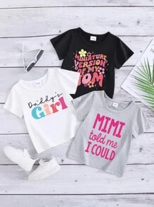 3pcs/Set Baby Girls Slogan Graphic Print Casual Crew Neck Short Sleeve Top, Summer Design