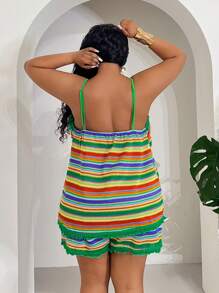Slaydiva Bộ áo ba lỗ và quần short ngày lễ tua rua nhiều màu cỡ lớn cho nữ - Nhiều màu - Xem 3