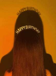 SHEIN 1 pieza Diadema con decoración de letra de strass, aro para el cabello dorado, para fiesta de cumpleaños, Navidad