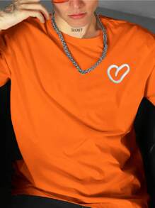 Manfinity Hypemode Men's Casual Slogan Embroidery Short Sleeve T-Shirt, Spring/Summer - Burnt Orange - View 3