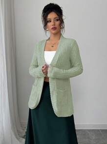 Chiquease Women's Casual Ribbed Velour Front Opening Side Pockets Shorts Jacket - Mint Green - View 6