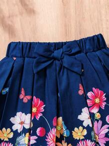 Baby Girl Floral Print Ruffle Hem Skirt With Bow Accent, Comfortable & Fashionable, Spring/Summer New Collection - Multicolor - View 5