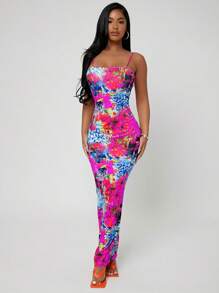 Radiana Sommerliches enges und sexy Grafik-Muster Trägerkleid für Urlaubsanlässe