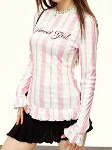 Rina Fox Slim Fit Pink Casual Graphic Striped Blouse - Baby Pink - View 1