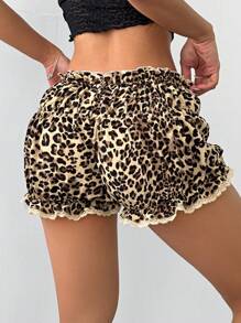 SHEIN EZwear Quần short thường ngày họa tiết da báo cho nữ, phong cách thời trang phù hợp cho mùa hè - Màu Khaki - Xem 2