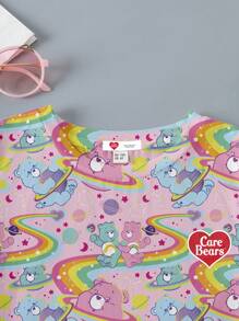 SHEIN X Care Bears Tricou cu imprimeu complet pentru fetiță din desene animate pentru vară