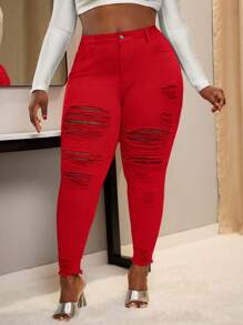 SHEIN SXY 女式夏季大码破洞紧身牛仔裤 Old Money