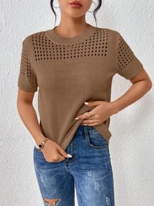 Chiquease 女士圆领纯色短袖针织上衣夏季新年衣服