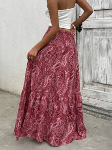Flirla Women's Boho Print Long Skirt, Casual Vacation & Daily Wear, Spring/Summer