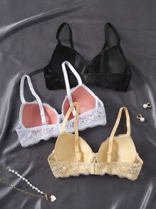 Shein Underwear&Sleepwear Basics Set de 3 sostenes de lencería ajustables con aros, de estilo romántico, minimalista y sexy para mujer