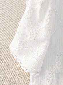 Chiquease Commute Minimalist Solid Color Jacquard Short Sleeve Shirt For Women - White - View 3